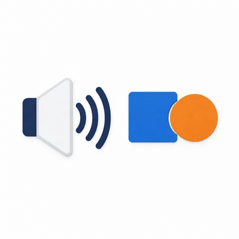 A paper speaker with sound waves, with a joined pair of pieces in front of it